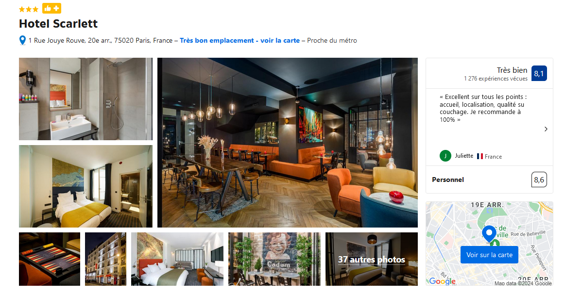 Hotel Scarlett  1 Rue Jouye Rouve, 20e arr., 75020 Paris, France